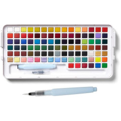 Sakura Koi Water Colors Studio Set 96 Bowls Metallic Pearlescent Fluorescence Paint Set with Mixing Palette and Water Tank Brush