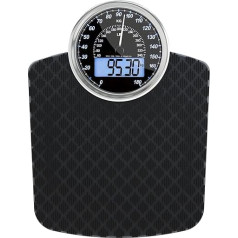 Adamson Hybrid + 2-in-1 Digital & Analogue Body Scales up to 180 kg + Thick Tempered Glass + Extra Large Display + Easy to Read Digital Bathroom Scales + Black Diamond