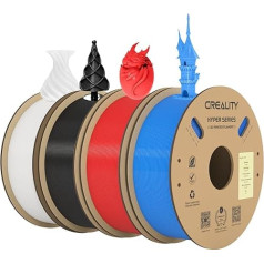 Creality Official Hyper PLA Filament Black + White + Blue + Red 4 kg, 3D Printer Filament for High Speed Printing and Durable, Smooth, Overhang Performance Dimensional Accuracy +/-0.03 mm, 4 Rolls