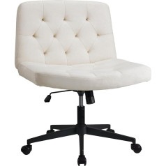 WangPangzi Armless Office Chair with Medium Backrest, Wide Fabric Desk Chair, Height-Adjustable Gaming Chair, Bedroom Dressing Chair (Beige)