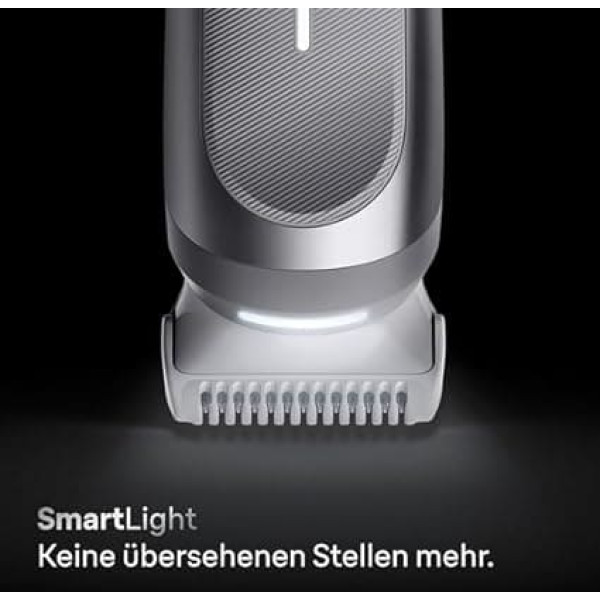 Braun Bodygroomer Series 7, +8 Accessories, with Smartlight & SkinGuard, 100 min Battery, Gentle in Sensitive Areas, Trimming & Shaving with SensitiveTrim Attachment, Waterproof, BG7555, Grey