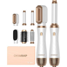 Hair Styler Set, OKWRAP Air Styler 6 in 1 with Round Brush Dryer Hair Styler Warm Air Brush Thermal Brush Airflow Curling Iron Automatic Volume Blow-Drying Brush for Straightening, Drying, Volume,