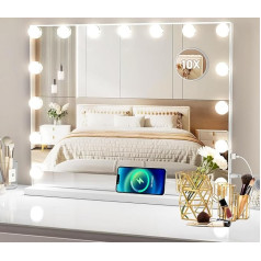 Ekasoco Hollywood Mirror with Lighting, 58 x 48 cm Dressing Table Mirror with 15 LEDs, 3 Colour Temperatures, Touch Screen, Intelligent Memory Function, Hollywood Mirror for Table, White