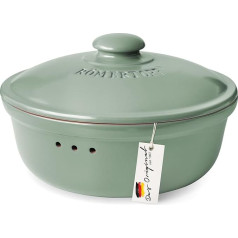 Romertopf Bread Pot Round Diameter 30 cm – Green Ceramic Bread Bin – Breathable Clay Pot for Long-Lasting Freshness of Bread and Rolls