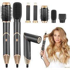 Towwoo 5-in-1 Hair Dryer Hot Air Brush Set, 1000 W Foldable Air Styler with 5 Attachments for Drying, Straightening, Volume and Styling, Lonen Care, Curler Straightening Comb, Curling Iron for Salon