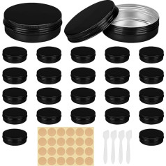 BELLE VOUS Round Aluminium Jars (Pack of 24) - 60 ml Black Metal Jars with Lid and Screw Cap - Small Tins for Filling for Travel, Cosmetics, Sweets, as Lip Balm/Cream Jar