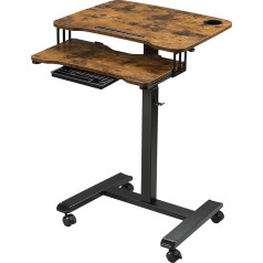 ETHU 68 x 50 cm Computer Desk, Height Adjustable with Wheels, Small Desk, Mobile Standing Desk, Overbed Care Table, Side Table for Living Room, Standing Seat Table, Walnut