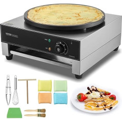 VEVOR Electric Crepe Maker Crepe Machine 1700W Flat Crepe Grill Plate 40cm Non-Stick Stainless Steel Fanncake Cooker Round Cereal Pancake Cooker Temperature Control