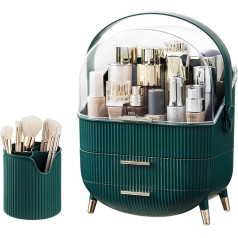 Kousee Multifunctional Makeup Case Dustproof Cosmetic Storage Box Organizer Skin Care Products Jewelry Organizer Finishing Box for Bedroom Bathroom Desktop Dark Green