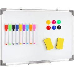 VEYLIN Whiteboard 40x60cm Dry Erase Whiteboard for Wall with 9 Markers, 2 Blackboard Erasers, 6 Magnets