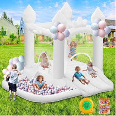 Bouncy Castle Children's White Bouncy Castle Double Slide with Fan 323 x 284 x 223 cm, Inflatable Bounce Castle Slide Ball Pit for Indoor Backyard Wedding Children Birthday Party Water Park