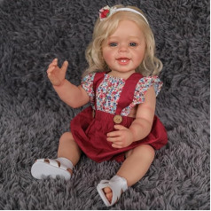 MineeQu 55 cm Lifelike Cute Smiling Rooted Blonde Hair Silicone Vinyl Full Body Reborn Baby Dolls Realistic Newborn Toddler Dolls Toy Gift Set for Girls from 3 Years