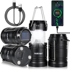 SUBOOS Pack of 4 Solar Rechargeable LED Camping Lanterns Folding Compact Heavy Duty USB C Cable Included