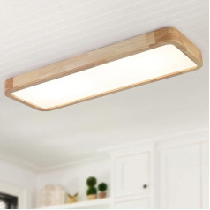 Schindora LED Wooden Ceiling Light, 100 x 30 cm, Modern Ceiling Light, 40 W, Kitchen Lamp, Dimmable with Control, Large Ceiling Light Living Room for Bedroom, Office