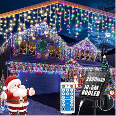 RJEDL 2500 mAh Solar Icicle Fairy Lights Outdoor, 18 + 5 m 600 LED 3-in-1 Waterproof LED Icicle Fairy Lights with 8 Modes & Timer and Memory Christmas Lighting Outdoor Colourful
