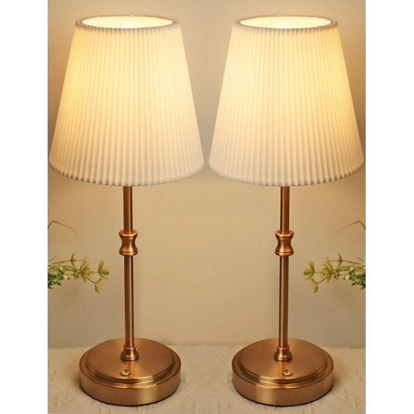 HSLighting Wireless Table Lamp, Pack of 2, Battery Table Lamp with Fabric Shade, Bedside Lamp, Infinitely Touch, Dimmable, Lightweight, Rechargeable Table Lamp for Bedside, Dining Room, Bedroom