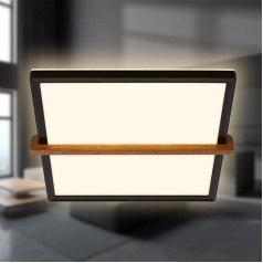 BRILONER - LED Ceiling Light with Wood, Indirect Light, 3,000 K Warm White, Lamp, Ceiling Light, Living Room Lamp, LED Panel, Kitchen Lamp, Ceiling Lighting, 29 x 31.5 x 4 cm, Black