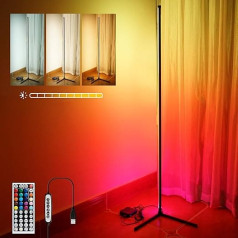 Grubbytec LED Floor Lamp Dimmable, RGB Colour Changing Corner Floor Lamp with Remote Control, Smart Floor Lamp with 300+ Scene Modes, Modern Floor Lamp for Bar, Living Room, Bedroom