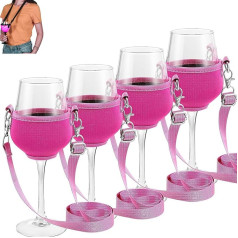 cailiya Pack of 4 Wine Glass Holders for Hanging with Glass, Wine Glass Holder for Neck Wine, Portable Wine Glass Holder, for Picnic, Pool, Festivals, Wedding, Birthday Party, Large (Pink)