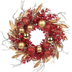 Christmas Wreath Door Wreath for Christmas - Red Advent Wreath with Christmas Baubles and Long Branches, Decorative Wreath Christmas Decoration Table Wreath, Diameter 40 cm