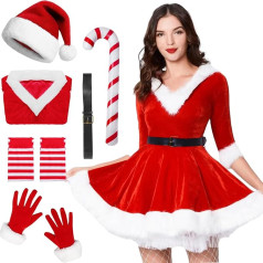 Antsparty Women's Santa Claus Costume, Christmas Costume Set with Hat, Gloves, Socks, Women's Santa Claus Costume, Christmas Cosplay Costume, Women's Christmas Dresses for Christmas Party