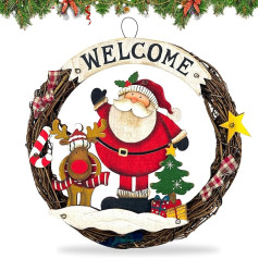 Braided Christmas Wreath, Christmas Decorative Door Wreath, Door Wreath Welcome for Christmas, Wooden Door Sign Merry Christmas for Door, Window or Wall, 24 cm