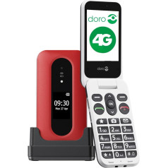 Doro - Leva L30 - Senior Mobile Phone - 4G Folding Mobile Phone without Contract - External Display - HD Audio Quality - Camera - Emergency Button with GPS - Including Charging Station - Red/White