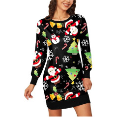 BesserBay Women's Christmas Round Neck Long Sleeve Mini Party Dress S-XXL