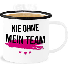 Enamel Tin Mug – Statement – Never Without My Team – 300 ml – White Black – Statements Mug