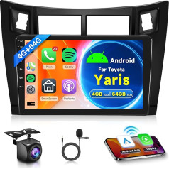 4G + 64G Wireless Carplay Android 13 Car Radio 2 DIN for Toyota Yaris 2005-2011 9 Inch Car Radio with Android Car Navigation GPS Mirror Link Bluetooth FM/RDS/DAB/OBD/DVR/EQ Steering Wheel Control Rear