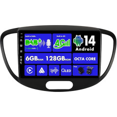 SXAUTO Android 14 - Built-in 4G LTE DAB - 6G+128G - Autoradio für Hyundai I10 (2007-2013) - Wireless CarPlay Android Auto - Kamera + MIC - Lenkradsteuerung DSP Dual Band WiFi - QLED 9 Zoll Octa-Core