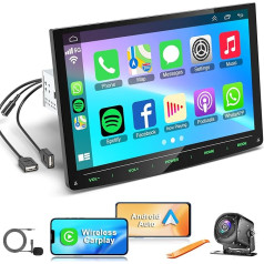 Car Radio Carplay Single DIN Car Radio for All Cars with Wireless Carplay and Android Car, 10.1 Inch Carplay Screen with Voice Control, Bluetooth 5.2 FM RDS EQ SWC Mirror Link Reversing Camera
