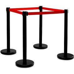 Stagecaptain PLS-200B Barrier Stand, Passenger Control System, 2 Pairs (4 Pieces Barrier Posts, Hotel, Exhibition, Airport, Vip, Red Carpet, Barrier Tape Red) Black