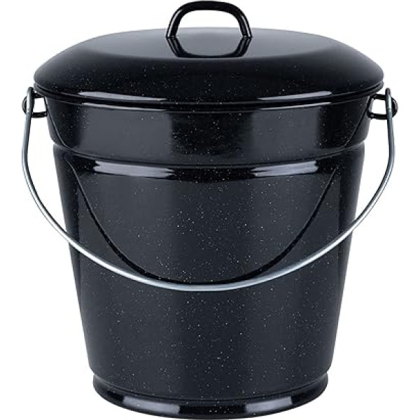 Riess, 0361-022 Enamel Bucket with Lid, Classic Special Item, Diameter 28 cm, Height 32.5 cm (without Lid 28.4 cm), Capacity 10 Litres, Black, Ash Bin, Rubbish Bin