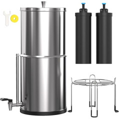Cobectal Wasserfiltersystem, 2,25 g Aufsatz-Wasserfiltersystem mit 2 schwarzen Elementen, 304 Edelstahl, Schwerkraft-Wassersystem mit Wasserstandsfenster, rutschfestem, abnehmbarem Ständer und