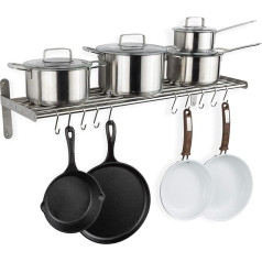 Wallniture Lyon Kitchen Shelf Organiser and Storage Rack, Metal Wall Shelf with 10 S-Hooks for Hanging Pots and Pans, Chrome