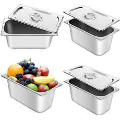 HAOWANWW Gastronorm-Behälter aus Edelstahl, 1/3 Lebensmittelpfanne, 150, 150, 300 mm tief mit Deckel, 3,5 l Edelstahl, quadratisch, Chafing Dish Buffet, Servierutensilien (150 mm tief mit Deckel)