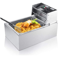 6L Stainless Steel Electric Deep Fryer, Fryer Stainless Steel with Basket and Lid, Potato Pan for Catering Restaurants Supermarket Snack Bars and Home 44 x 28.5 x 28 cm