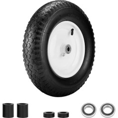 Air Filled Wheelbarrow Tyre, Heavy Duty Replacement Tyre and Inner Tube Set with 3/4 and 5/8 Inch Wheel Bearings and Spacers Included, Tubular Tyre, Non-Slip, Garden Cart