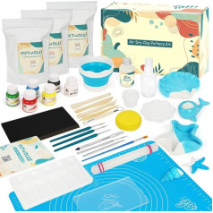 OSTWOLKE Pottery Set for Home for Beginners - Air Drying Ceramic Painting Set for Adults, Pottery Home Without Burning - Air Dry Clay, Clay Set with Tools, Acrylic Paint, Instructions, Gloss Varnish
