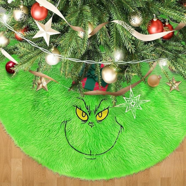 Christmas Tree Skirt Decoration, Plush Faux Fur Christmas Tree Skirt, Green Tree Skirt, Fluffy Green Monster Christmas Tree Mat, Tree Skirt for Christmas Tree, Holiday, Home Decorations (Green, 90 cm)