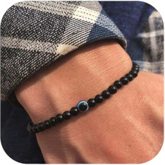 Lameybrt 6mm Auge des Bösen Blick Armband Schutz Stretch Armbänder mit Naturstein für Männer Handgemacht Heilsteine und Herrenarmband