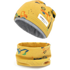 beifon Children's Beanie Hat & Loop Scarf Set, 95% Cotton Hat Scarf Set Girls Boys 2-8 Years, Tube Scarf Warm Winter Hat Knitted Hats for Autumn Winter Spring