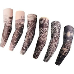 Zinsale 6 Pieces Fashion Fake Temporary Tattoo Sleeves Sun Block Arm Sleeve for Men Women (Grey)
