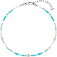 Leonardo Jewels Ciao Happy 023859 Anklet Stainless Steel with Tiny Aqua Turquoise Glass Beads, Silver, 24-28 cm Length, Gift for Women, Stainless Steel, No Gemstone