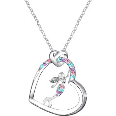 MAKOBLESSMOMO Meerjungfrau-Halskette für Mädchen und Jungen, Halsketten mit Kristall-Herz-Anhänger, Geschenke, Schmuck, Geschenke für Mädchen, Tochter, Enkelin, Nichte, Geburtstags- und