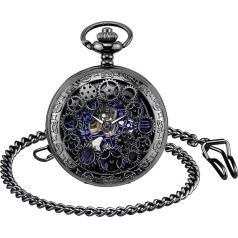 Unendlich U Herren Römische Ziffern Skala Taschenuhr mit Halskette Kette Analog Handaufzug Unisex Retro Steampunk Mechanische Kettenuhr