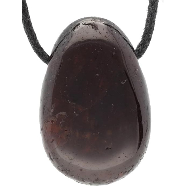 Garnet Drop Pendant Drum Gemstone with Drilled Hole with Leather Strap