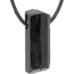 Lebensquelle Plus Black Tourmaline/Schorl Raw Stone Pendant with Leather Cord