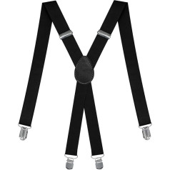 Braces for Men, Extra Strong with Very Strong 4 Metal Clips, X-shaped Straps, Elastic and Adjustable, Great Fit for Men and Women, One Size, black